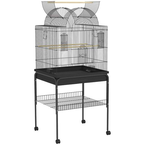 Cage Oiseaux Volière Acier Sur Roulettes Mangeoire Perruches Canaris 144cm Noir - ComfortXL Pet Living - Image 2