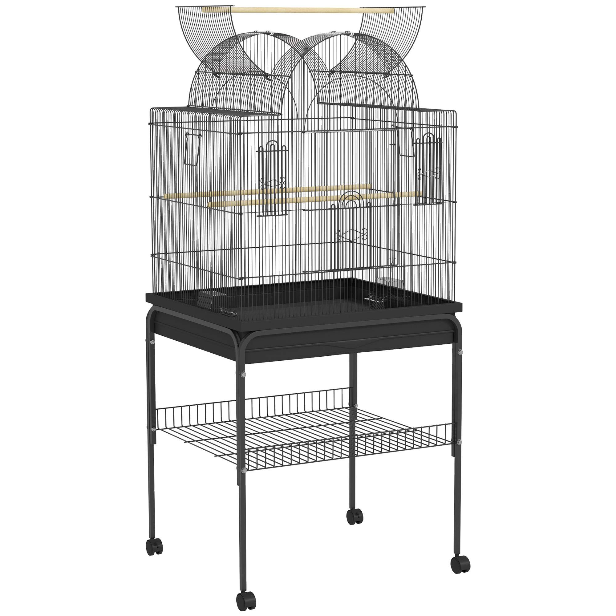 Cage Oiseaux Volière Acier Sur Roulettes Mangeoire Perruches Canaris 144cm Noir - ComfortXL Pet Living - Image 2
