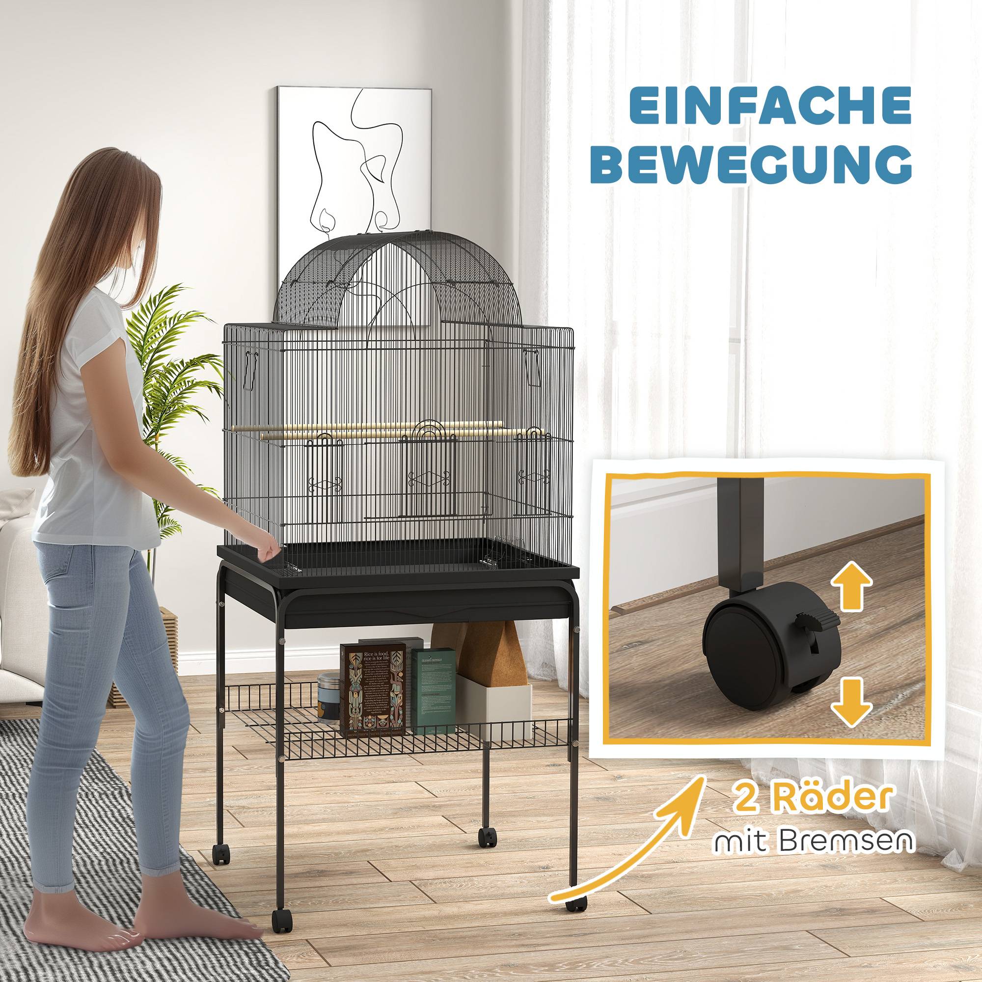 Cage Oiseaux Volière Acier Sur Roulettes Mangeoire Perruches Canaris 144cm Noir - ComfortXL Pet Living - Image 5