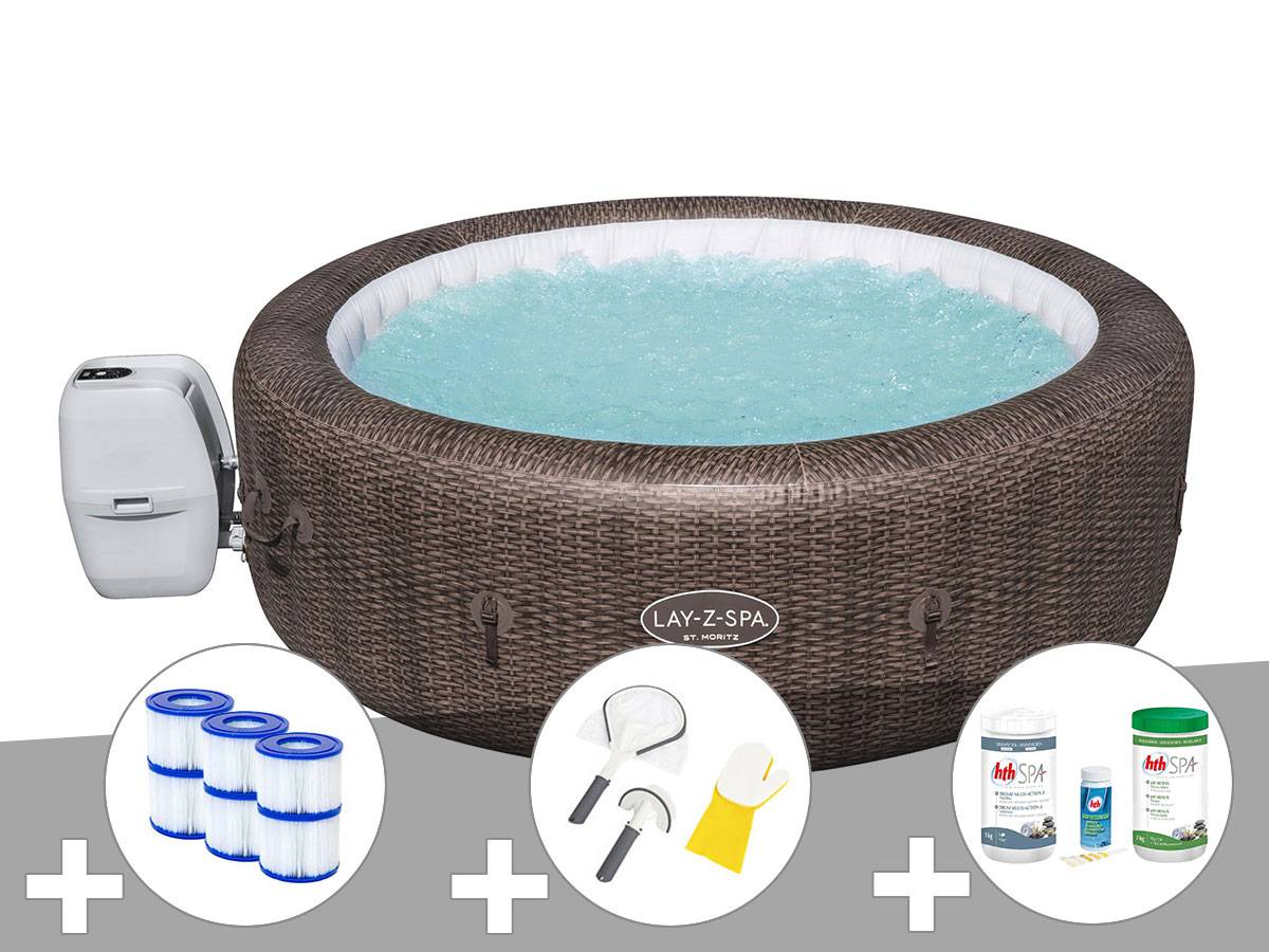 Bestway - Kit spa gonflable Bestway Lay-Z-Spa St Moritz rond Airjet 5/7 places + 6 filtres + Kit traitement brome + Kit de nettoyage