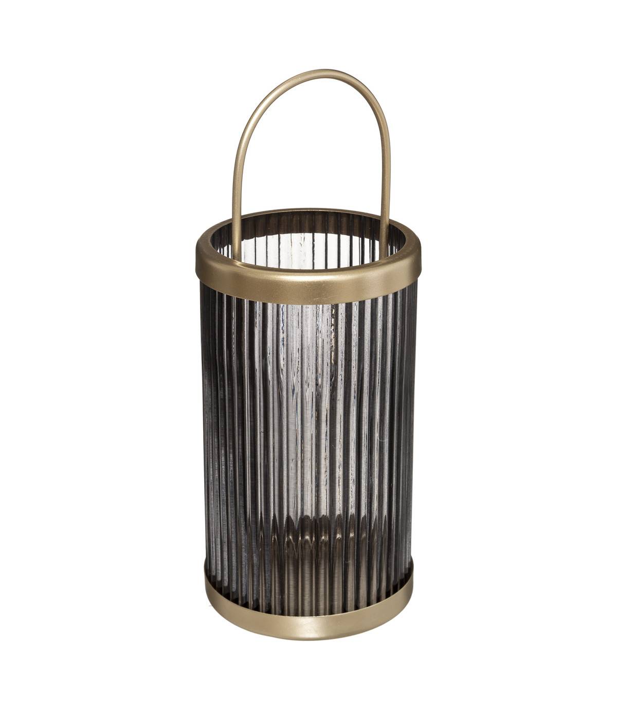 Lanterne en Verre strié et Métal doré H 30 cm