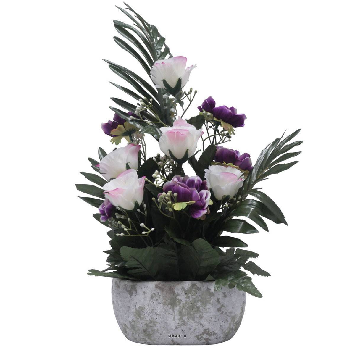 Artificielles - Jardinière pot béton bouton de rose, Anémone et Gypso Pourpre pour la Toussaint - couleur: Pourpre 340 - Image 2