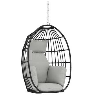 Fauteuil suspendu œuf avec coussin et appui-tête, acier et polyester, 75x62x107cm, gris