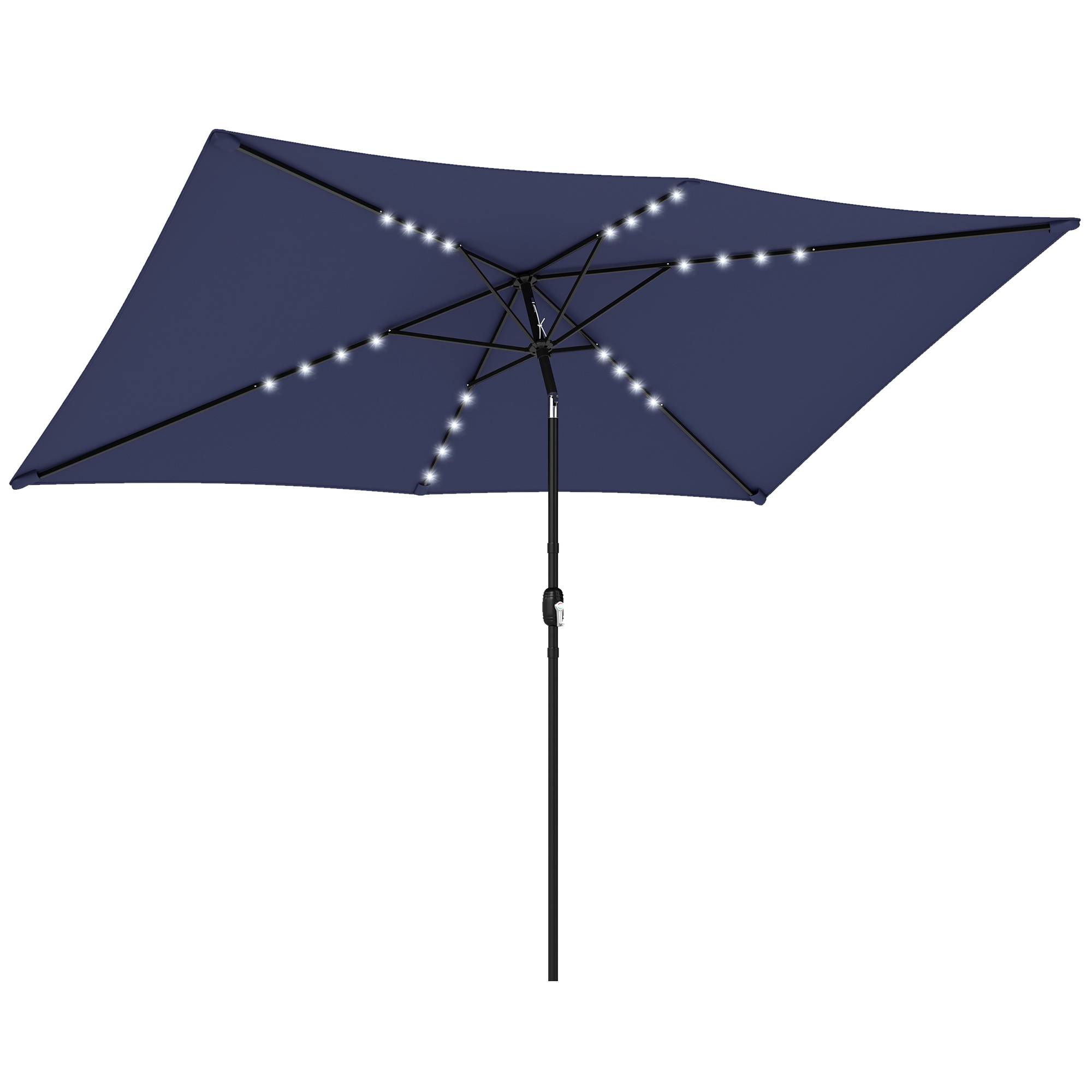 Parasol de jardin avec 24 lumières solaires LED, toile inclinable, mât en métal, 2,9 x 2,5 m, bleu foncé - Image 1