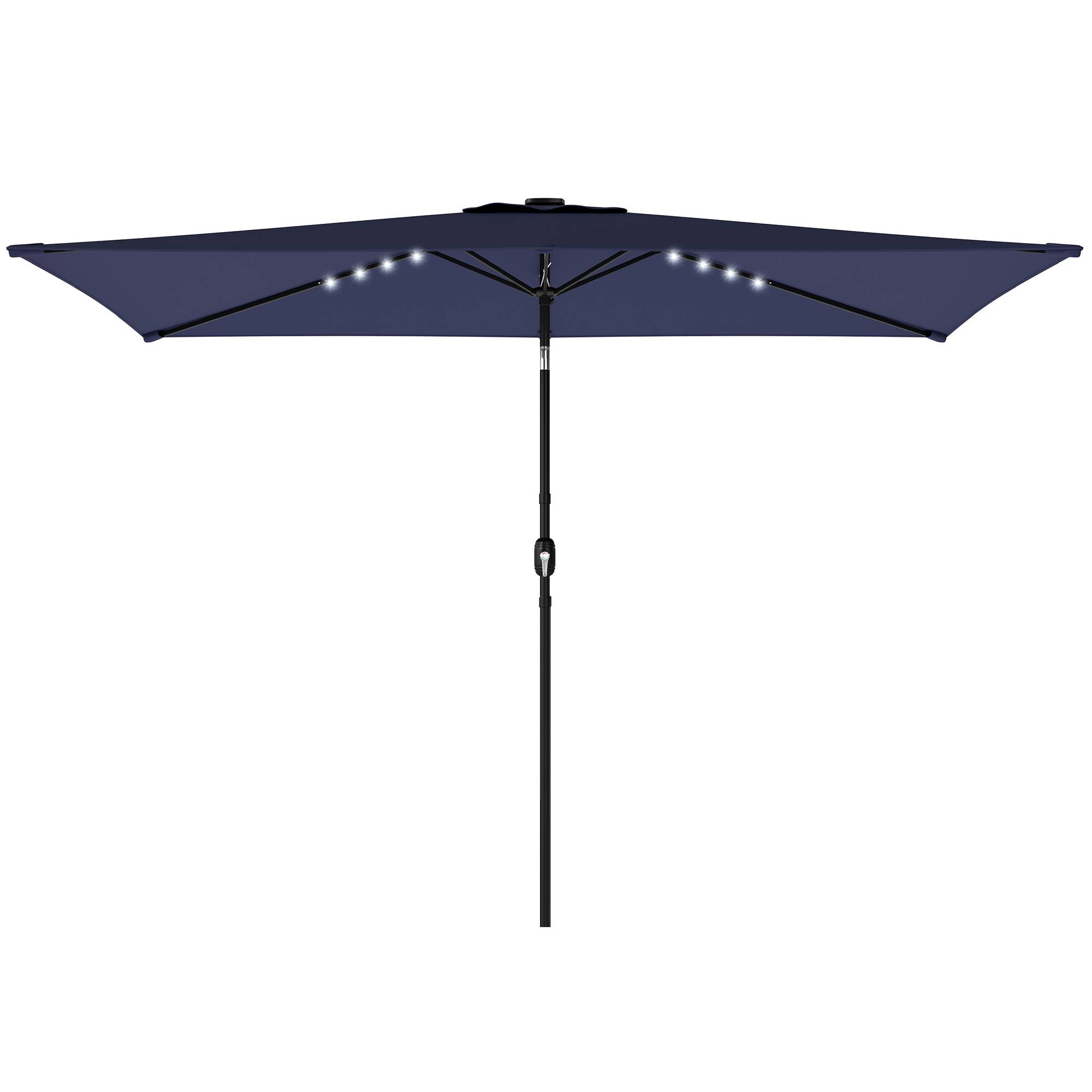Parasol de jardin avec 24 lumières solaires LED, toile inclinable, mât en métal, 2,9 x 2,5 m, bleu foncé - Image 2