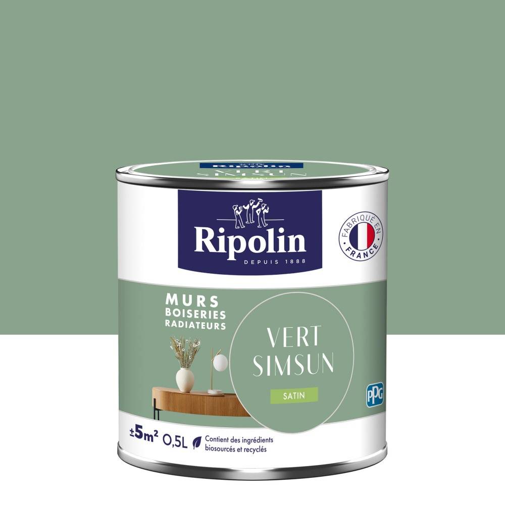 Ripolin - Peinture intérieur mur/boiserie/radiateur satiné, RIPOLIN,  vert simsun, 0.5 litre - Image 1