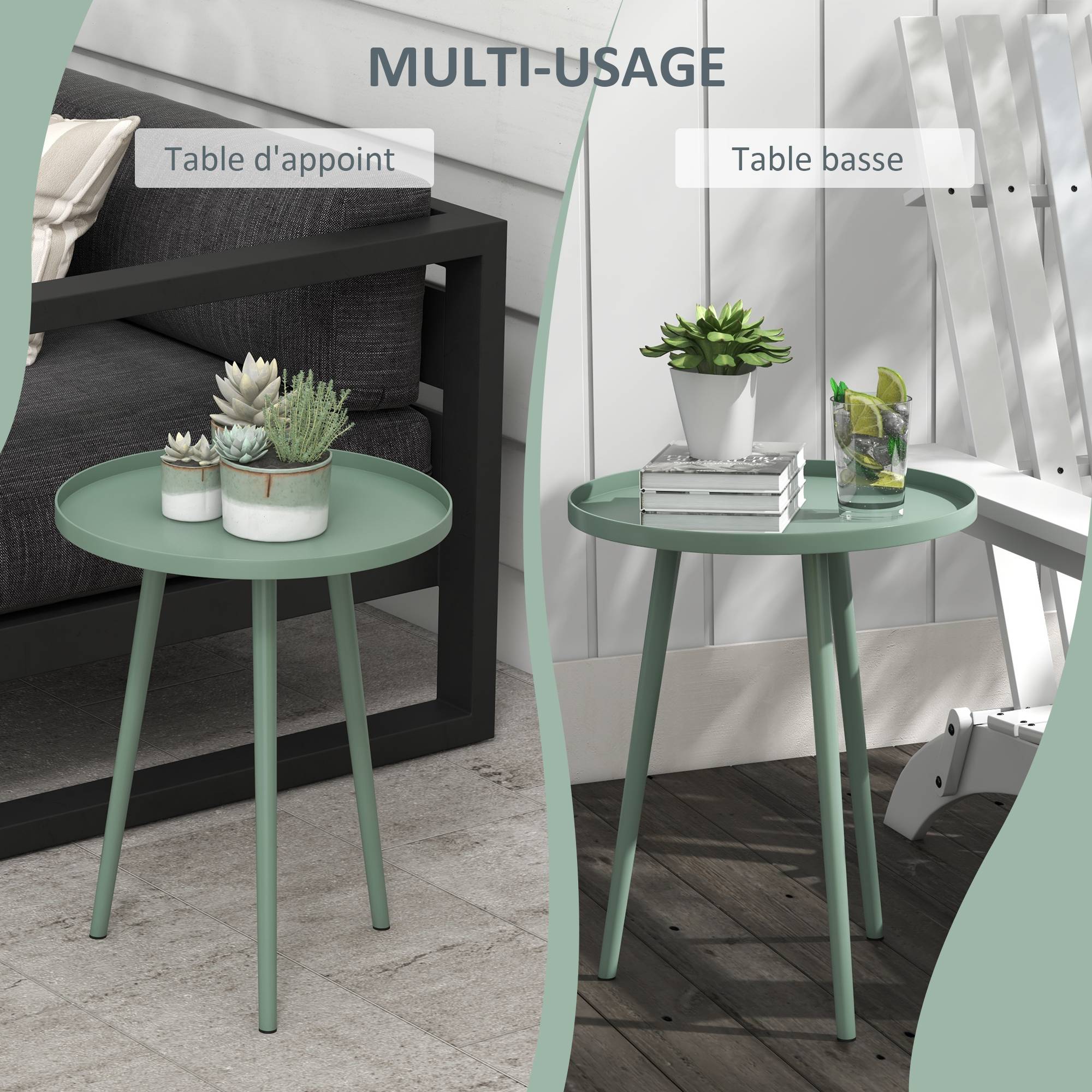 Table basse de jardin acier vert 40 x 40 x 50 cm - PANGIVO - Image 7