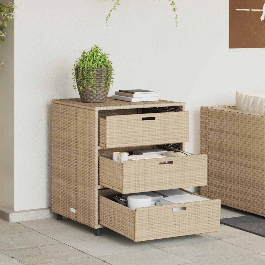 Commode d'Extérieur Basse Résine Tressée 3 Tiroirs pour Jardin Beige 55x59x69 cm – ComfortXL Outdoor Living - Image 3