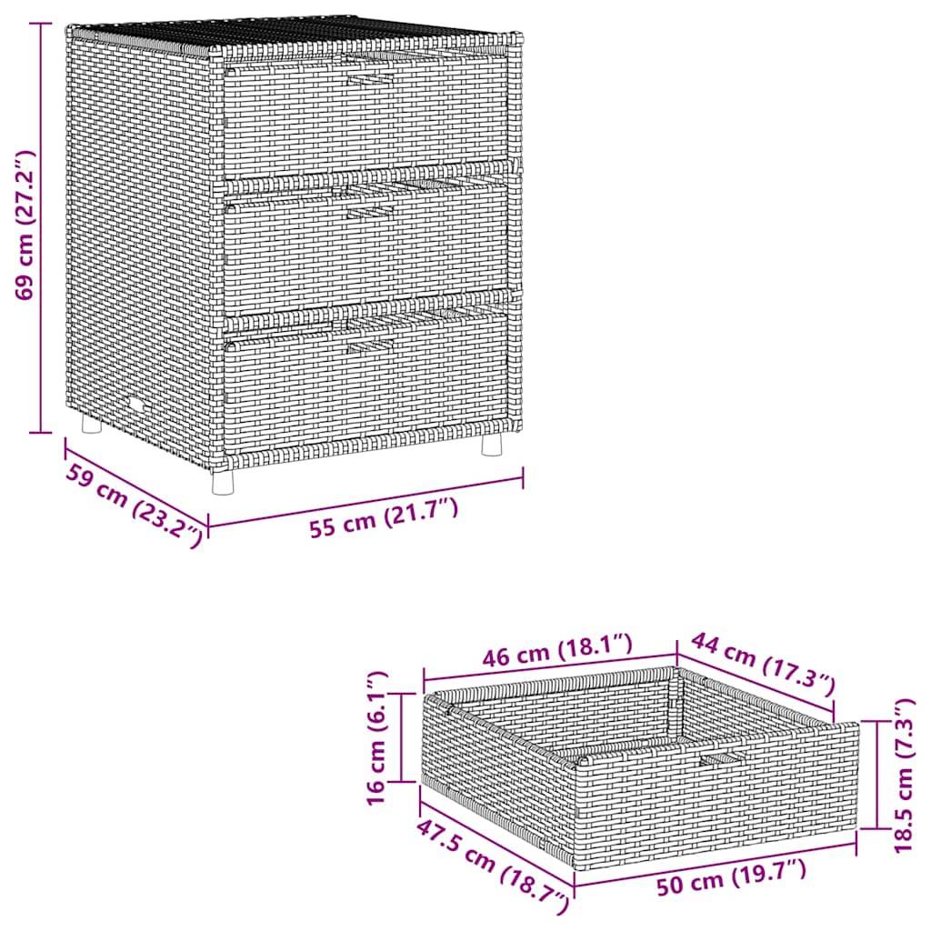 Commode d'Extérieur Basse Résine Tressée 3 Tiroirs pour Jardin Beige 55x59x69 cm – ComfortXL Outdoor Living - Image 4