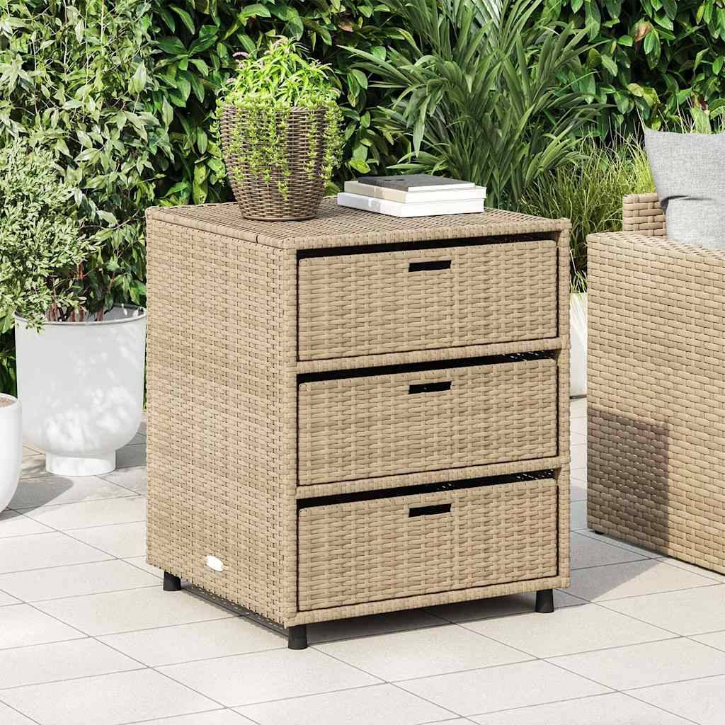 Commode d'Extérieur Basse Résine Tressée 3 Tiroirs pour Jardin Beige 55x59x69 cm – ComfortXL Outdoor Living - Image 1