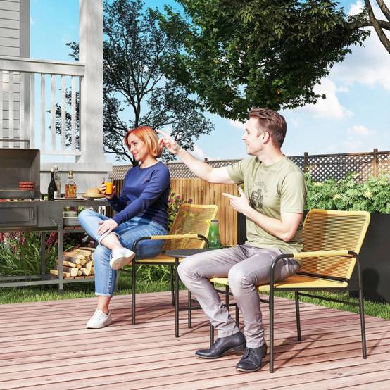 Salon de Jardin Bistro Résine Acier Jaune 2 Places Table Ronde Balcon - ComfortXL Outdoor Living - Image 2