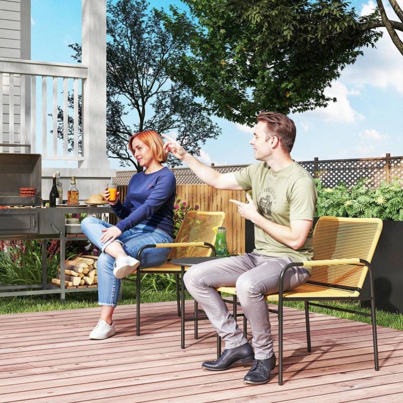 Salon de Jardin Bistro Résine Acier Jaune 2 Places Table Ronde Balcon - ComfortXL Outdoor Living - Image 2