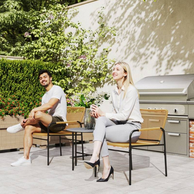 Salon de Jardin Bistro Résine Acier Jaune 2 Places Table Ronde Balcon - ComfortXL Outdoor Living - Image 8