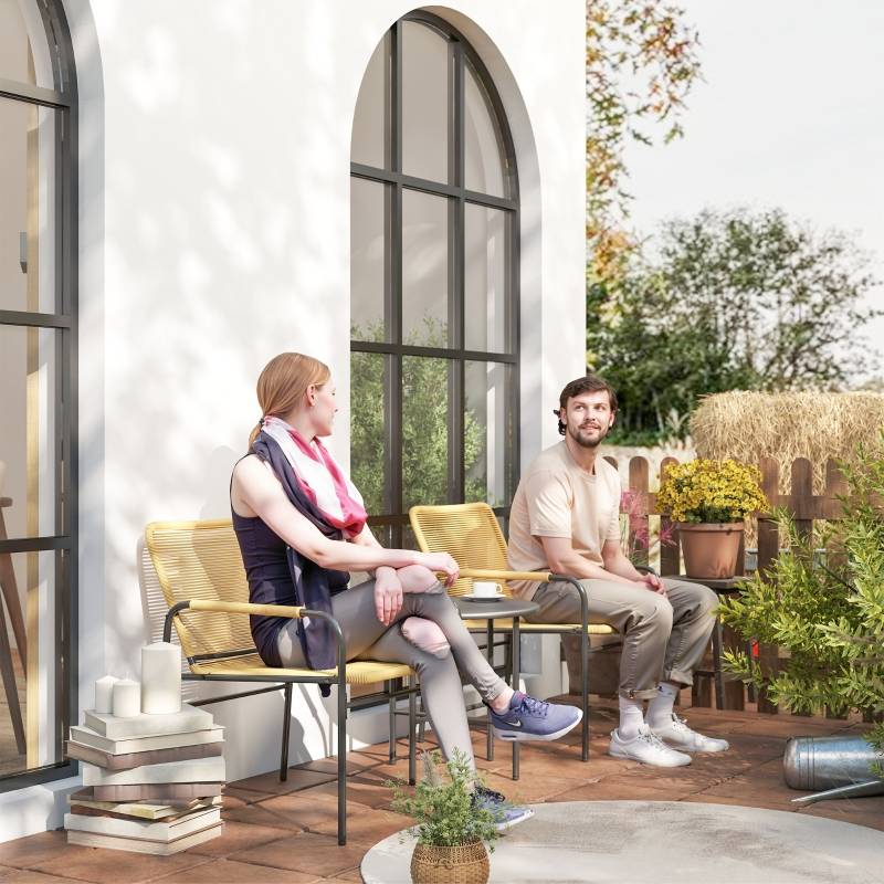 Salon de Jardin Bistro Résine Acier Jaune 2 Places Table Ronde Balcon - ComfortXL Outdoor Living - Image 7