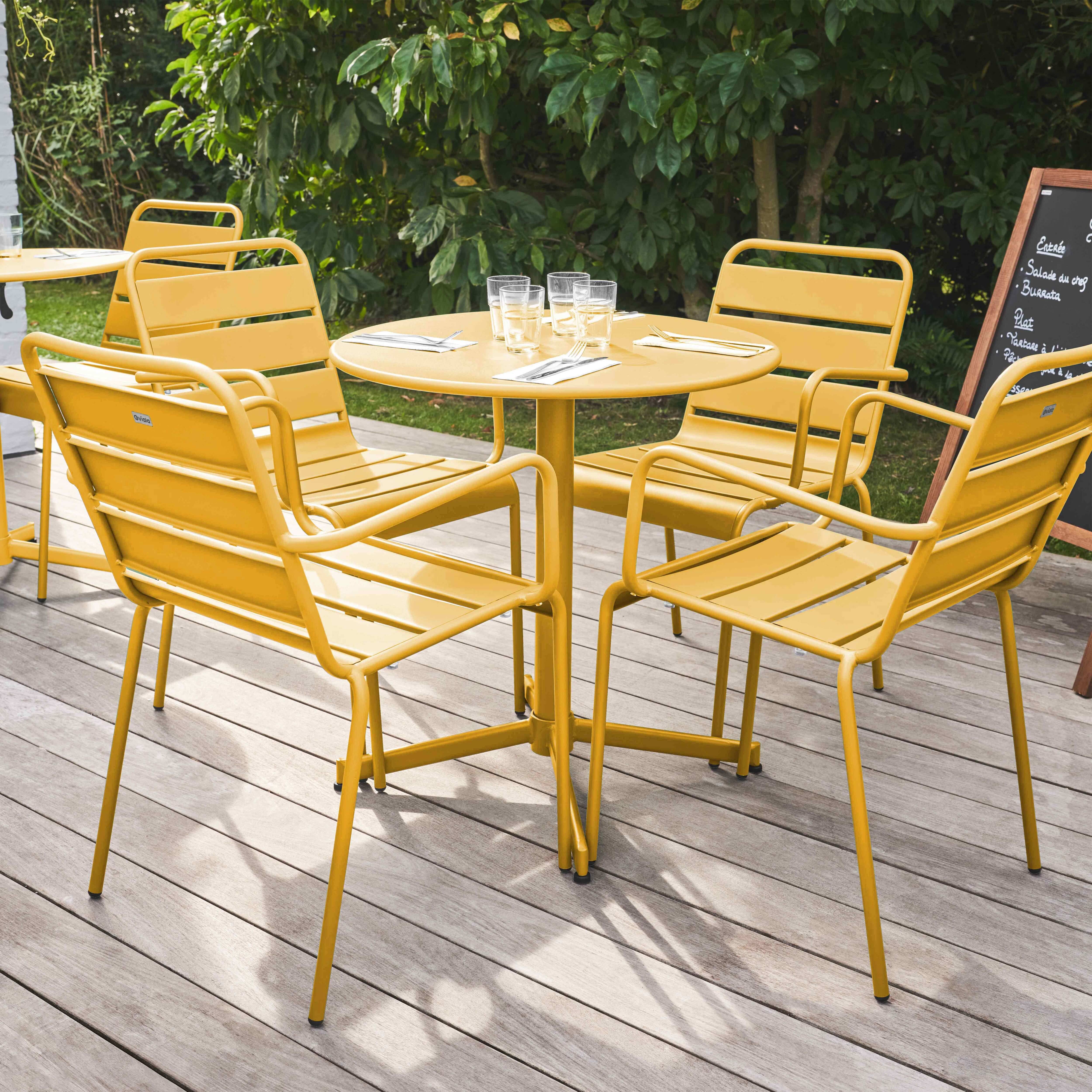 Oviala - Ensemble table de jardin et 4 fauteuils métal jaune Palavas - Oviala - Image 3