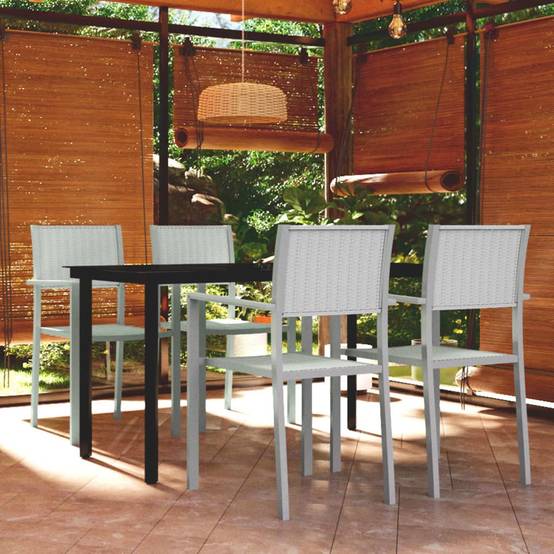Ensemble Repas 4P 140cm Plastique Aspect Rotin et Acier Blanc – ComfortXL Outdoor Living - Image 1