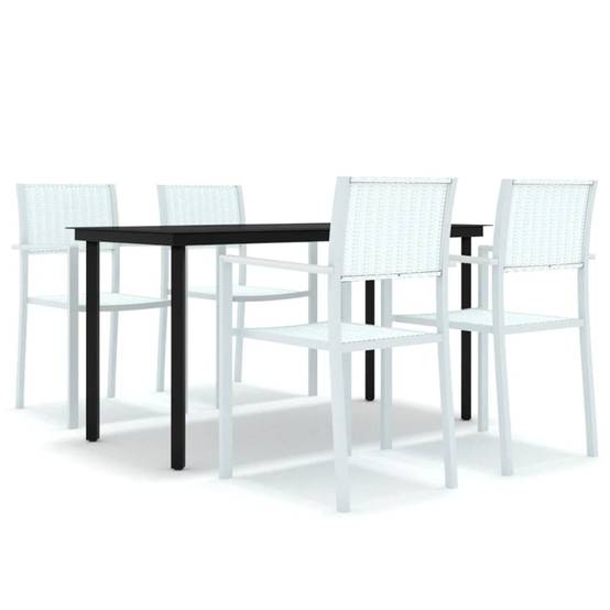 Ensemble Repas 4P 140cm Plastique Aspect Rotin et Acier Blanc – ComfortXL Outdoor Living - Image 2