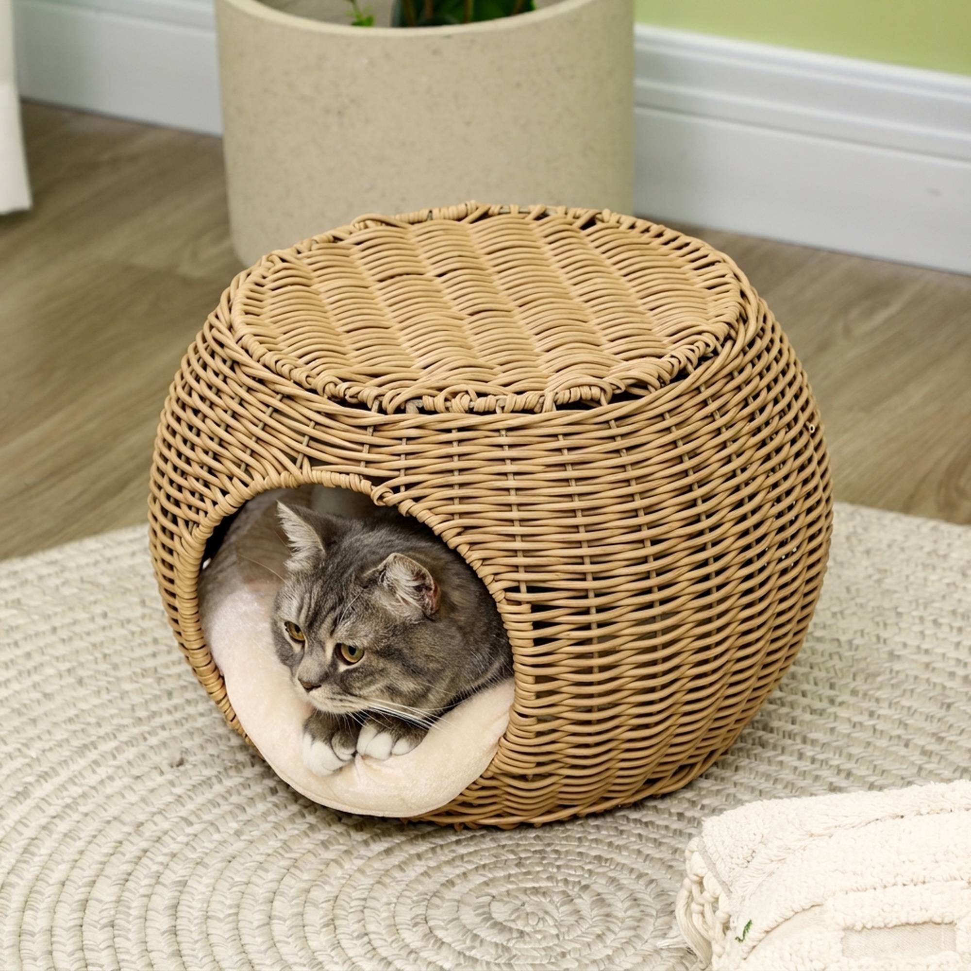 Panier chat rotin 2 étages lit panier coussin porte avant chat moins de 3,5 kg Ø40x30 cm - Image 9