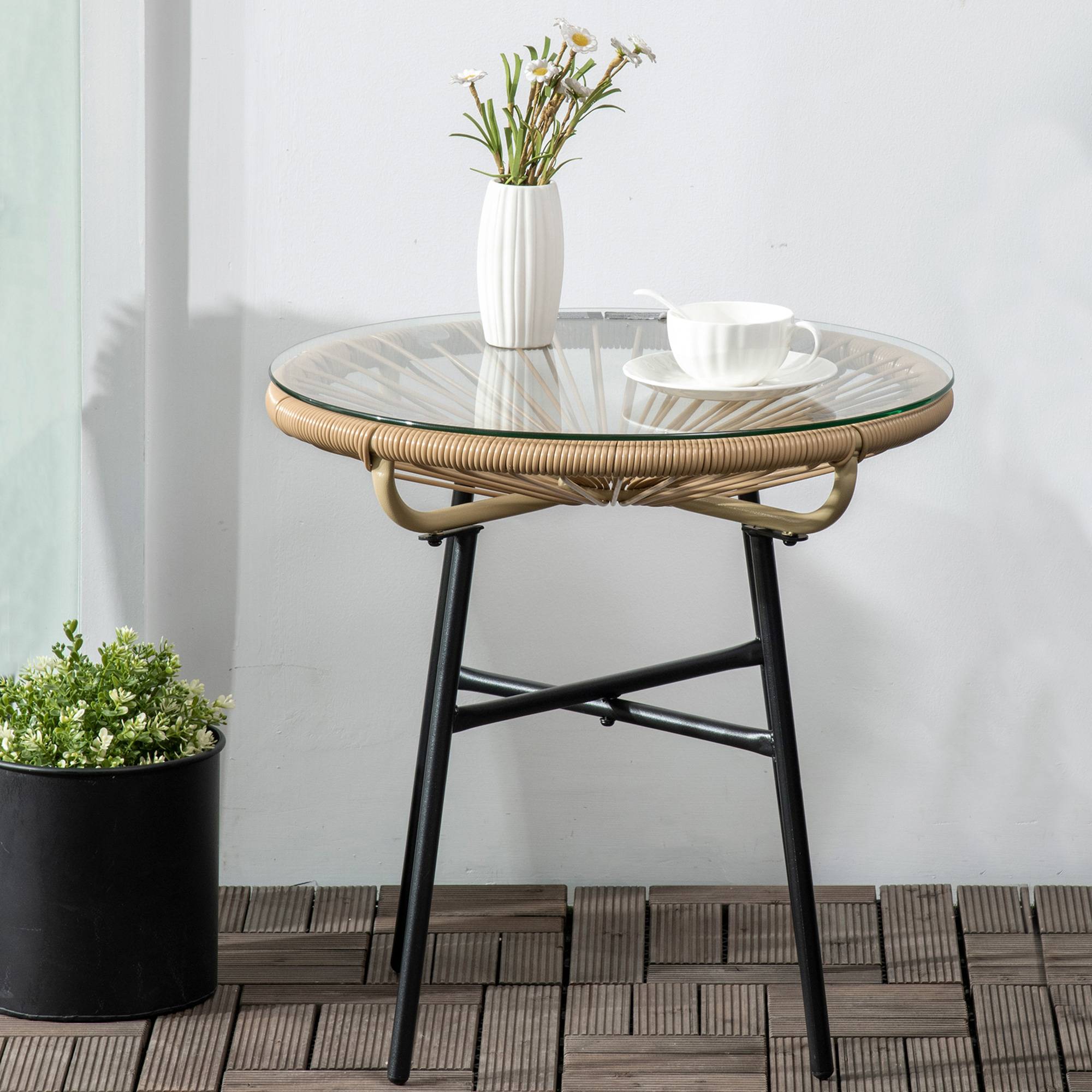 Table d'appoint extérieure résine tressée beige 50 x 50 x 50 cm - PANGIVO - Image 9