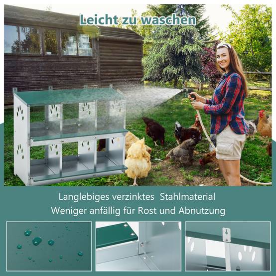 ComfortXL - Pondoir poule 6 compartiments acier pour poulailler ramassage facile 81x41x67cm vert - ComfortXL Outdoor Living - Image 5