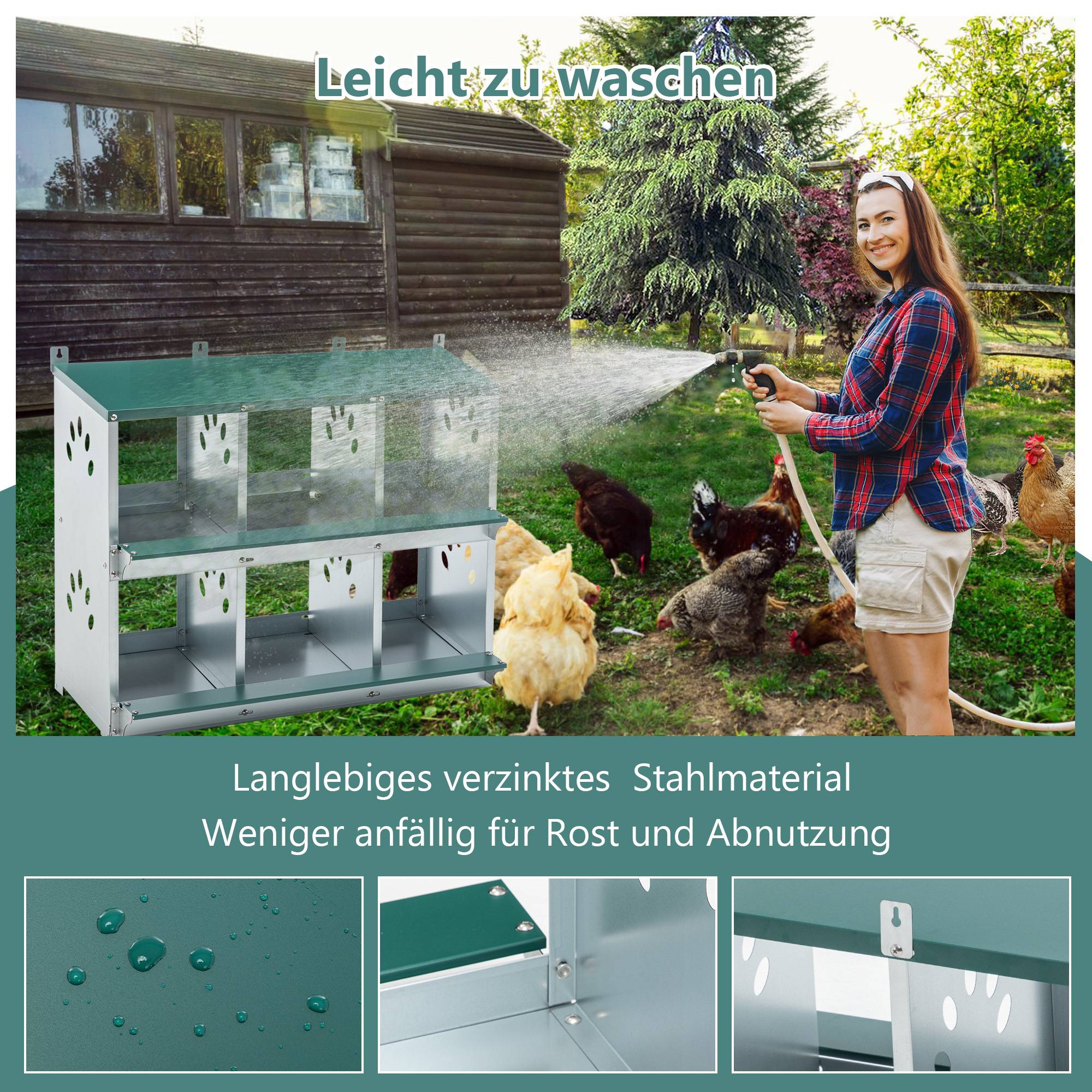 ComfortXL - Pondoir poule 6 compartiments acier pour poulailler ramassage facile 81x41x67cm vert - ComfortXL Outdoor Living - Image 5