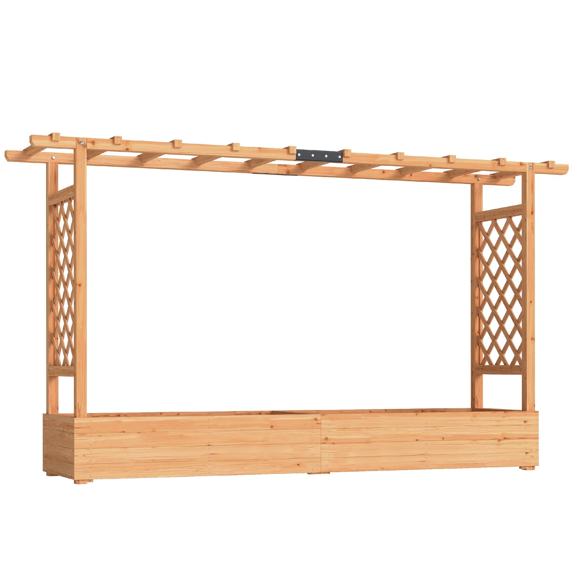 Outsunny - Jardinière surélevée avec treillis latéral et supérieur, trous de drainage - pour plantes grimpantes - bois naturel - Outsunny - Image 9
