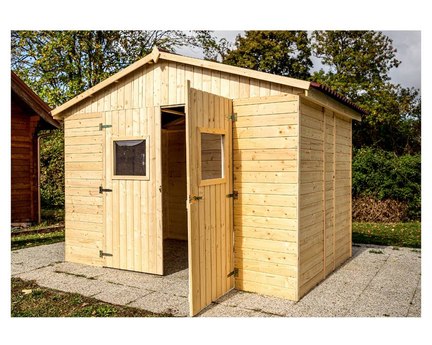 Habrita - Abri Panneau bois massif sans plancher / 16 mm / surface extérieure : 6,60 m2 / toiture plaques ondulées plus grande longévité - Image 3