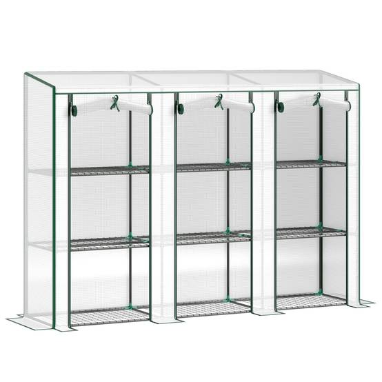 Serre de jardin avec étagères à 3 niveaux serre de balcon 3 portes enroulables zippées 215 x 46 x 151 cm blanc - Image 2