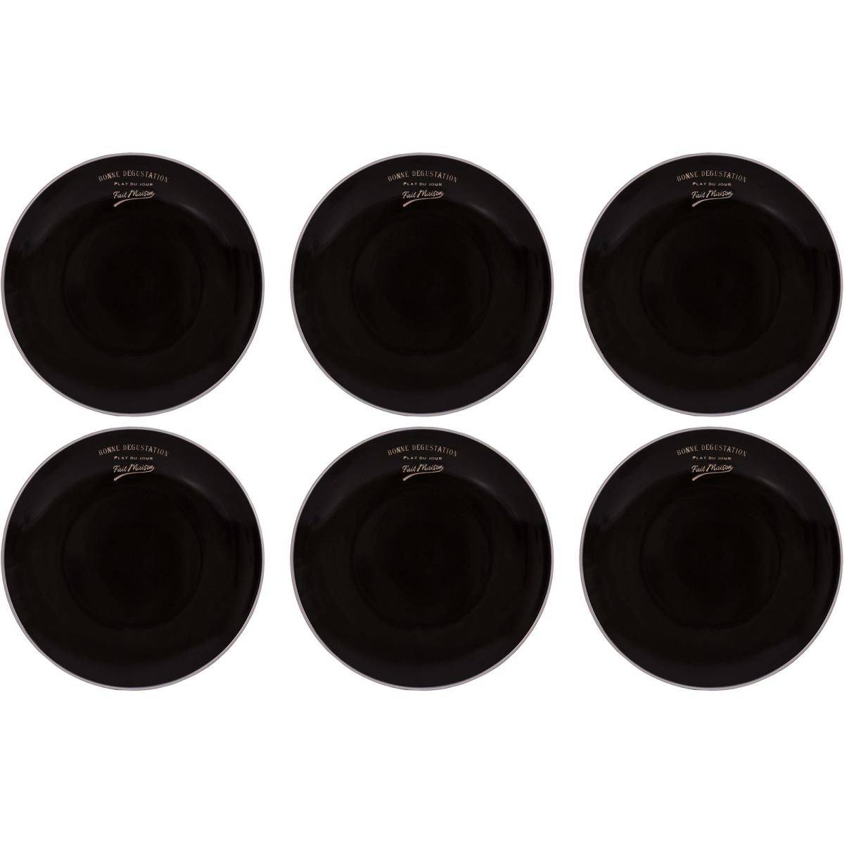 Antic Line Creations - Assiettes en grès noir Bonne dégustation (Lot de 6) Assiettes plates - 27 cm - Image 1