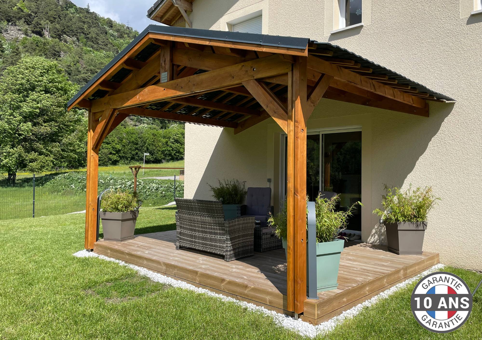 Cpbf Charpentes - Carport Bois Douglas Français 39 m² – 2 pentes adossé – 4 poteaux – Abri voiture extérieur – Garantie 10 ans - Image 5