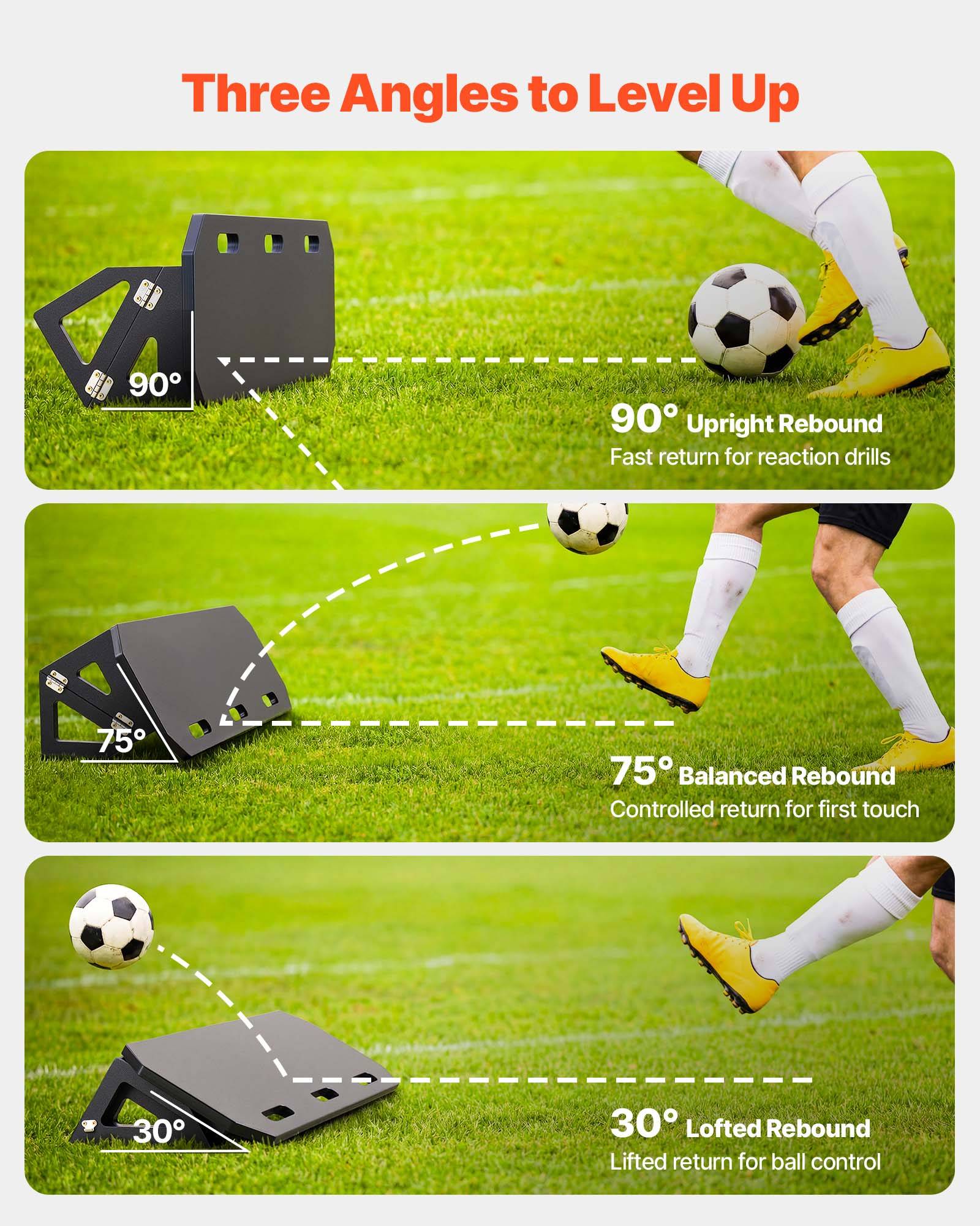 Vevor - VEVOR Planche de rebond football 100x30 cm, 3 angles réglables, PEHD pliable, sac de sable et piquets inclus. - Image 3