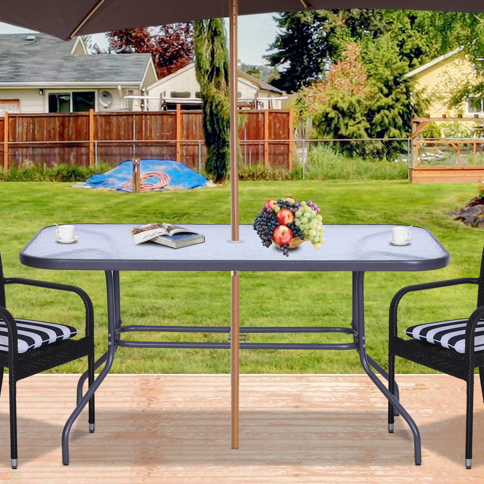 Table de Jardin rectangulaire dim. 140L X 80l x 70H cm métal époxy Gris Plateau Verre trempé - Image 4