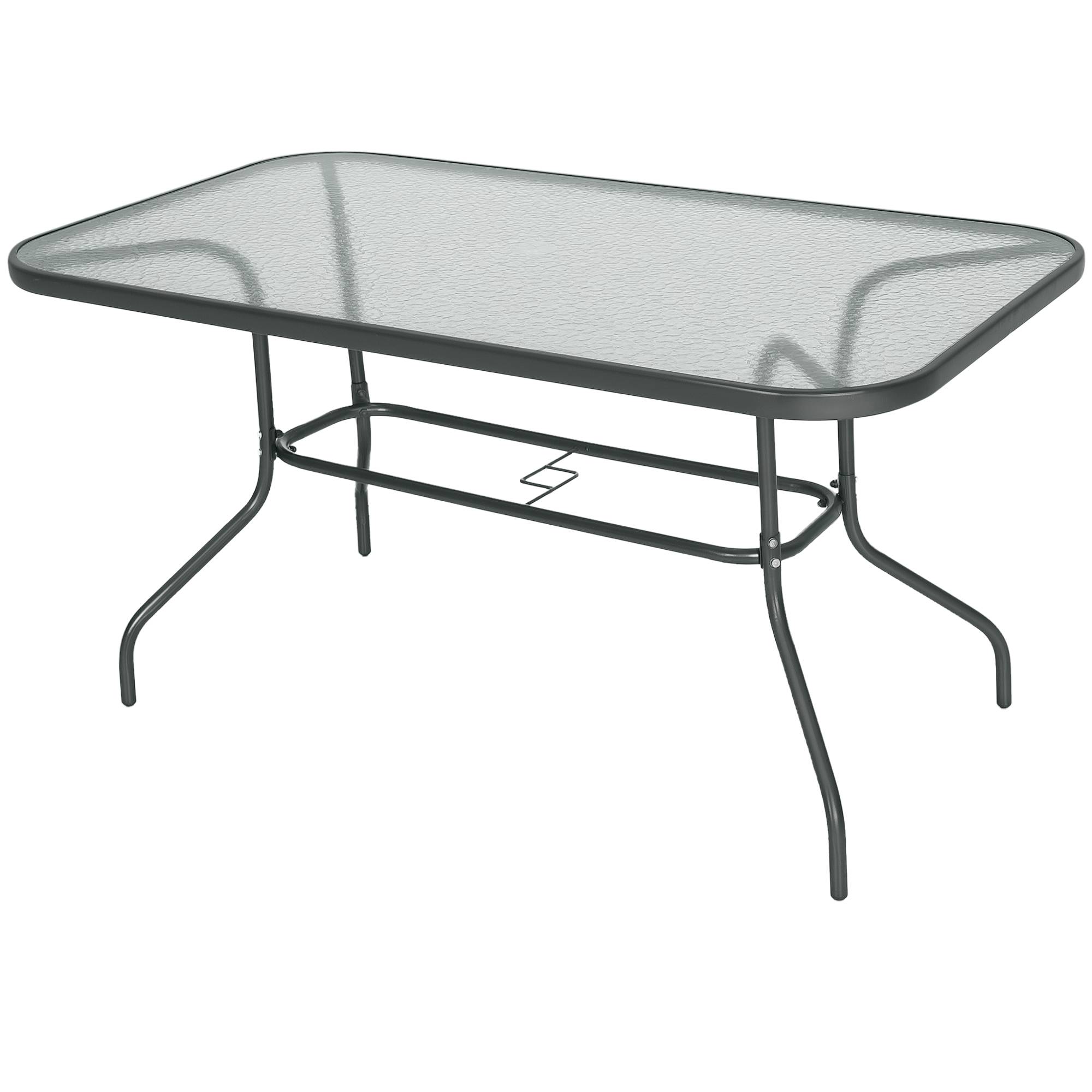 Table de Jardin rectangulaire dim. 140L X 80l x 70H cm métal époxy Gris Plateau Verre trempé - Image 1