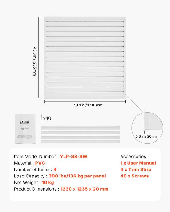 VEVOR Panneau mural garage 1230x1235 mm, PVC, blanc modulaire. - Image 7