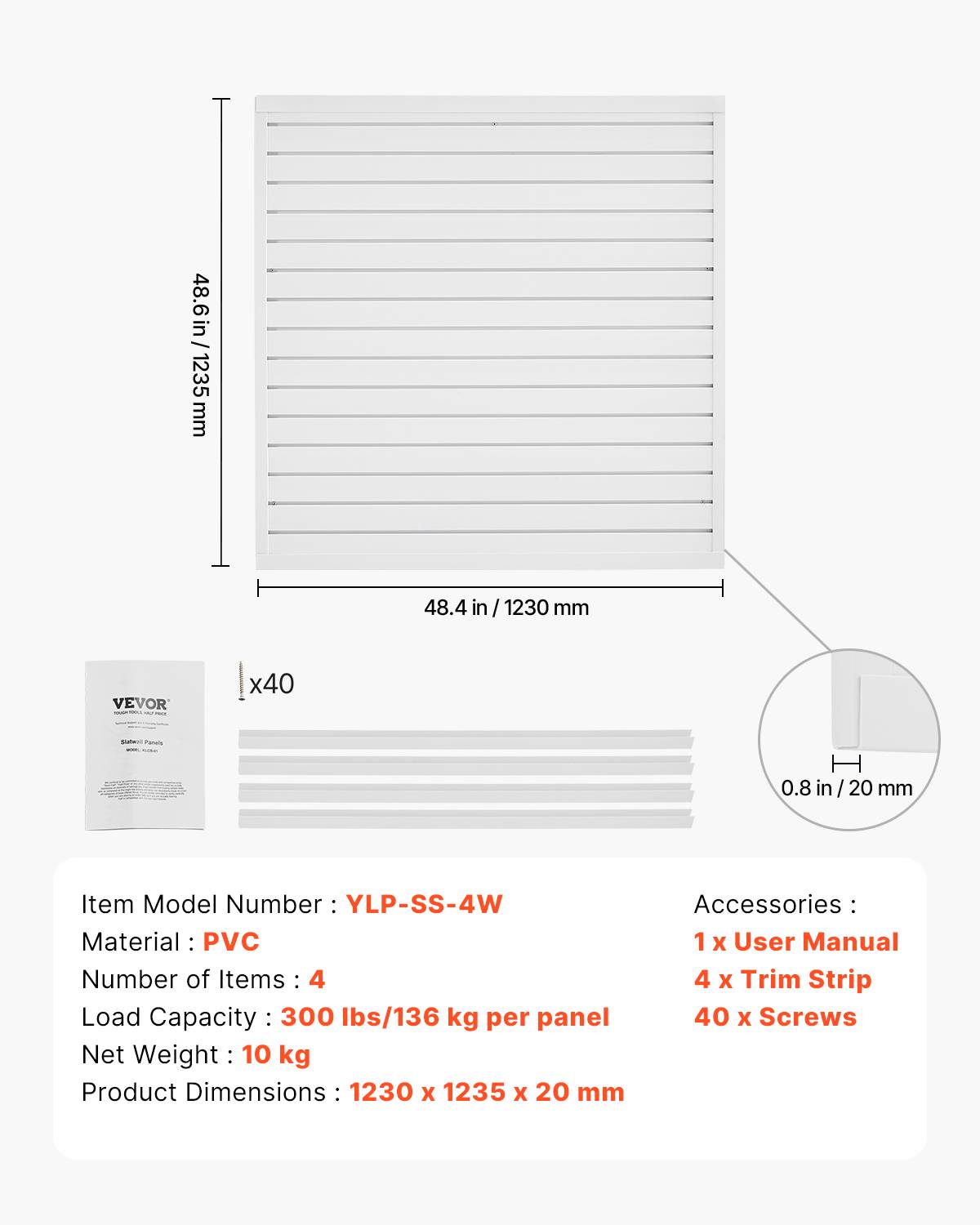 VEVOR Panneau mural garage 1230x1235 mm, PVC, blanc modulaire. - Image 7