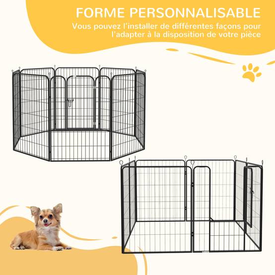 Grand parc luxe métal époxy chien extérieur modulable 8 panneaux 80x100cm noir - ComfortXL Outdoor Living - Image 6