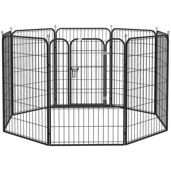 Grand parc luxe métal époxy chien extérieur modulable 8 panneaux 80x100cm noir - ComfortXL Outdoor Living - Image 1