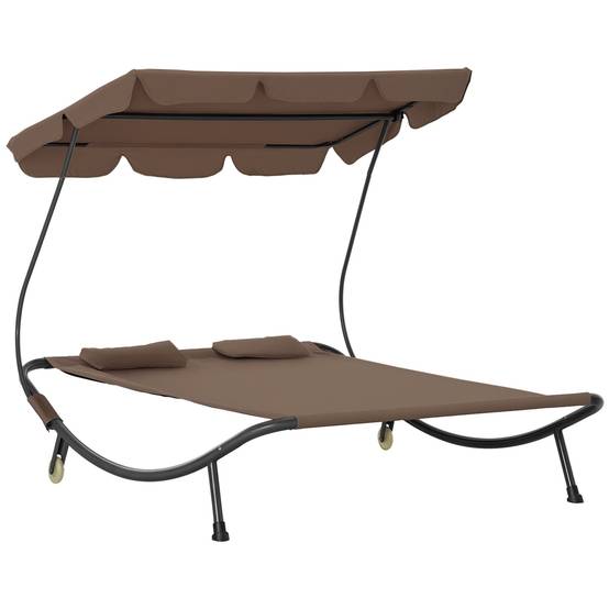 Transat double 2 places acier jardin toit pare-soleil roulettes 200x175x134cm marron - ComfortXL Outdoor Living - Image 1