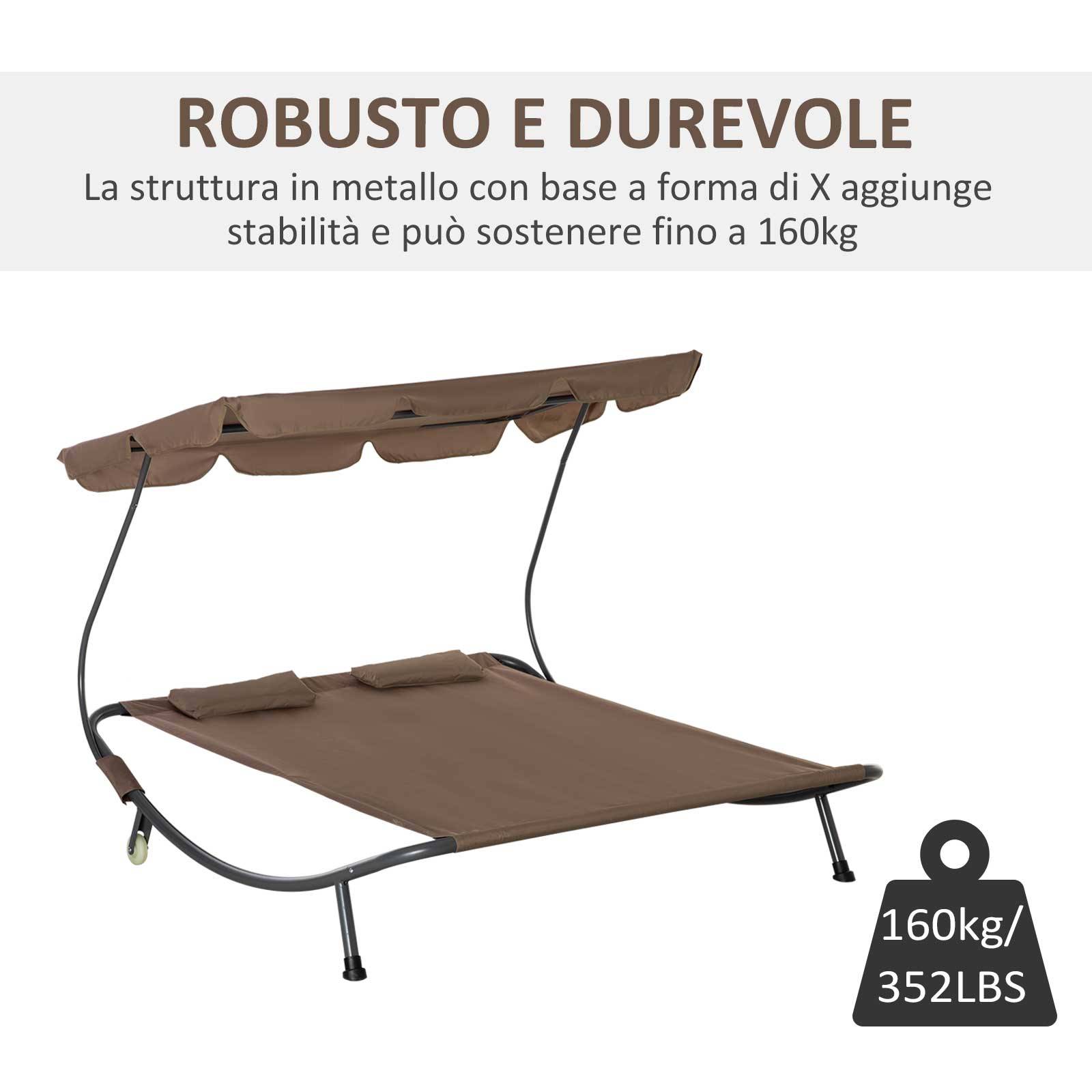 Transat double 2 places acier jardin toit pare-soleil roulettes 200x175x134cm marron - ComfortXL Outdoor Living - Image 8