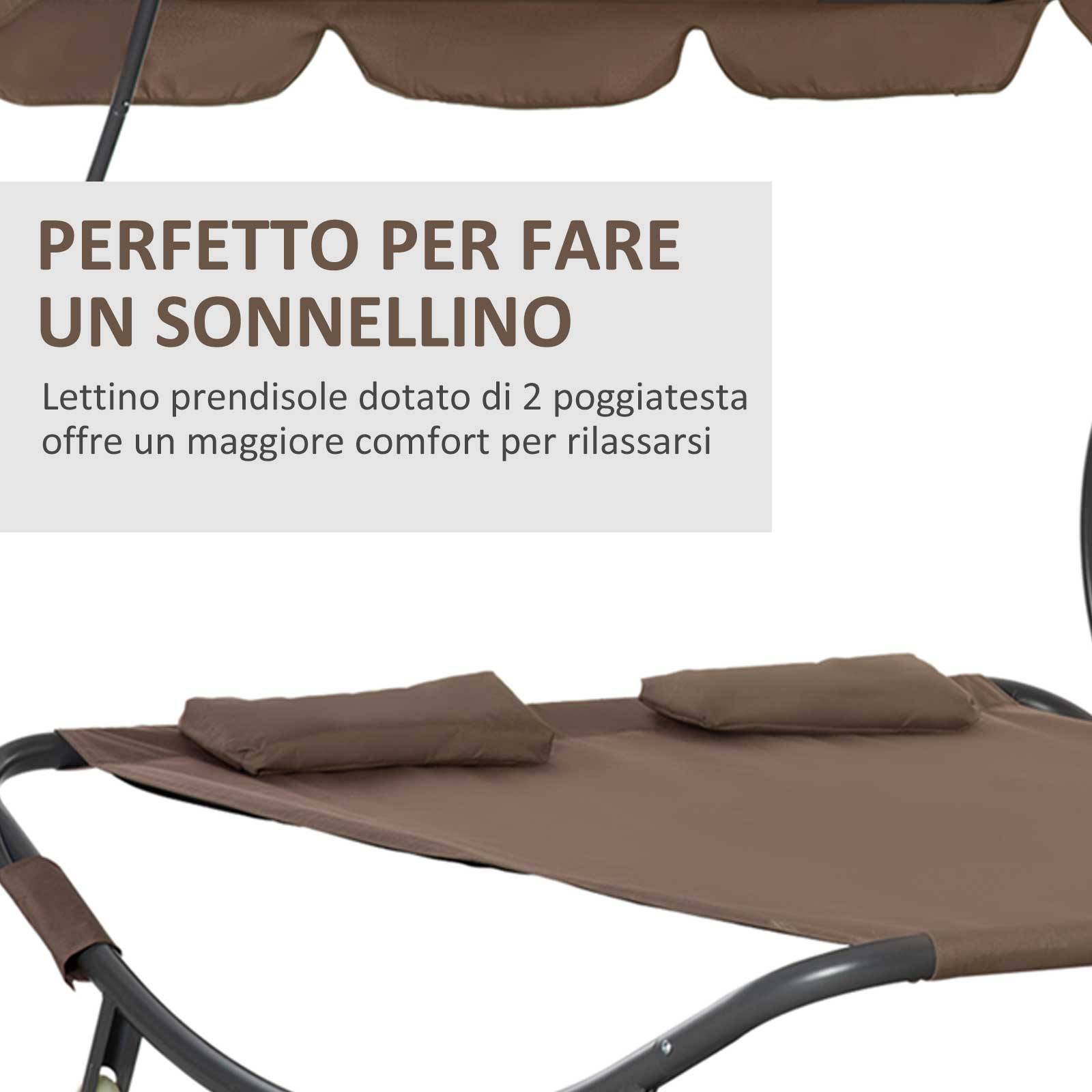 Transat double 2 places acier jardin toit pare-soleil roulettes 200x175x134cm marron - ComfortXL Outdoor Living - Image 7