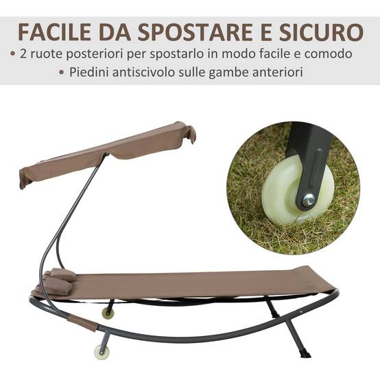 Transat double 2 places acier jardin toit pare-soleil roulettes 200x175x134cm marron - ComfortXL Outdoor Living - Image 9