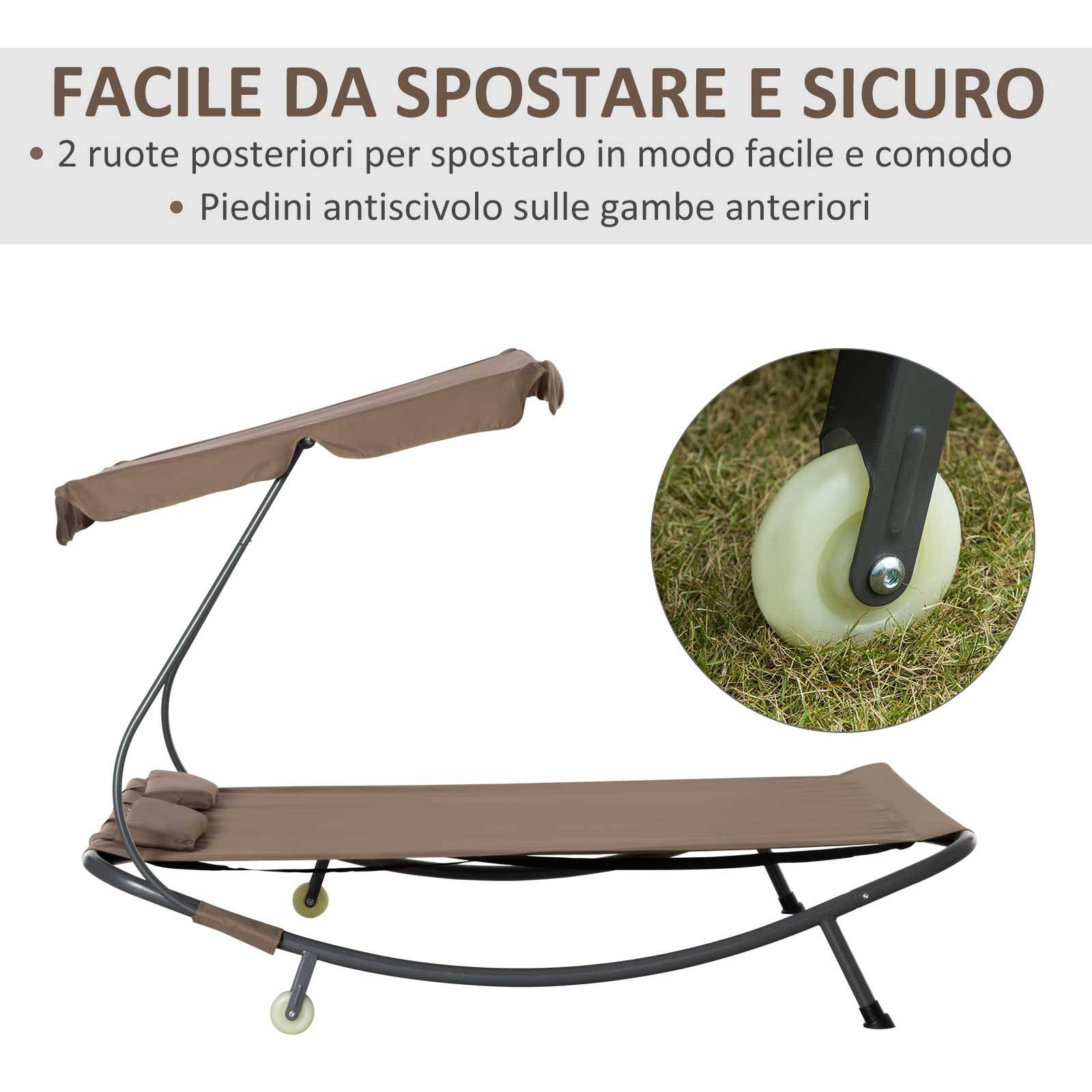 Transat double 2 places acier jardin toit pare-soleil roulettes 200x175x134cm marron - ComfortXL Outdoor Living - Image 9