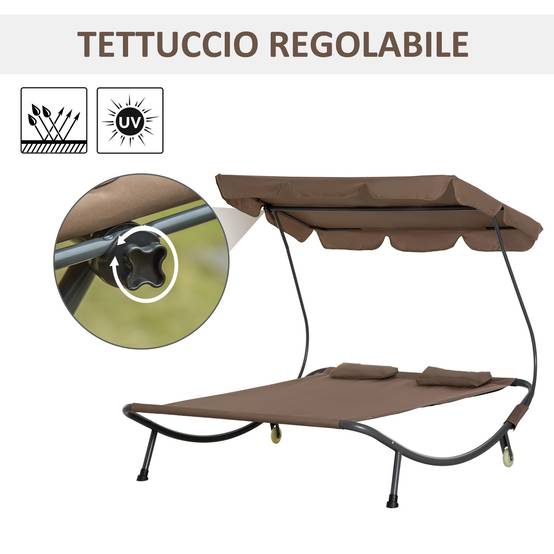 Transat double 2 places acier jardin toit pare-soleil roulettes 200x175x134cm marron - ComfortXL Outdoor Living - Image 6