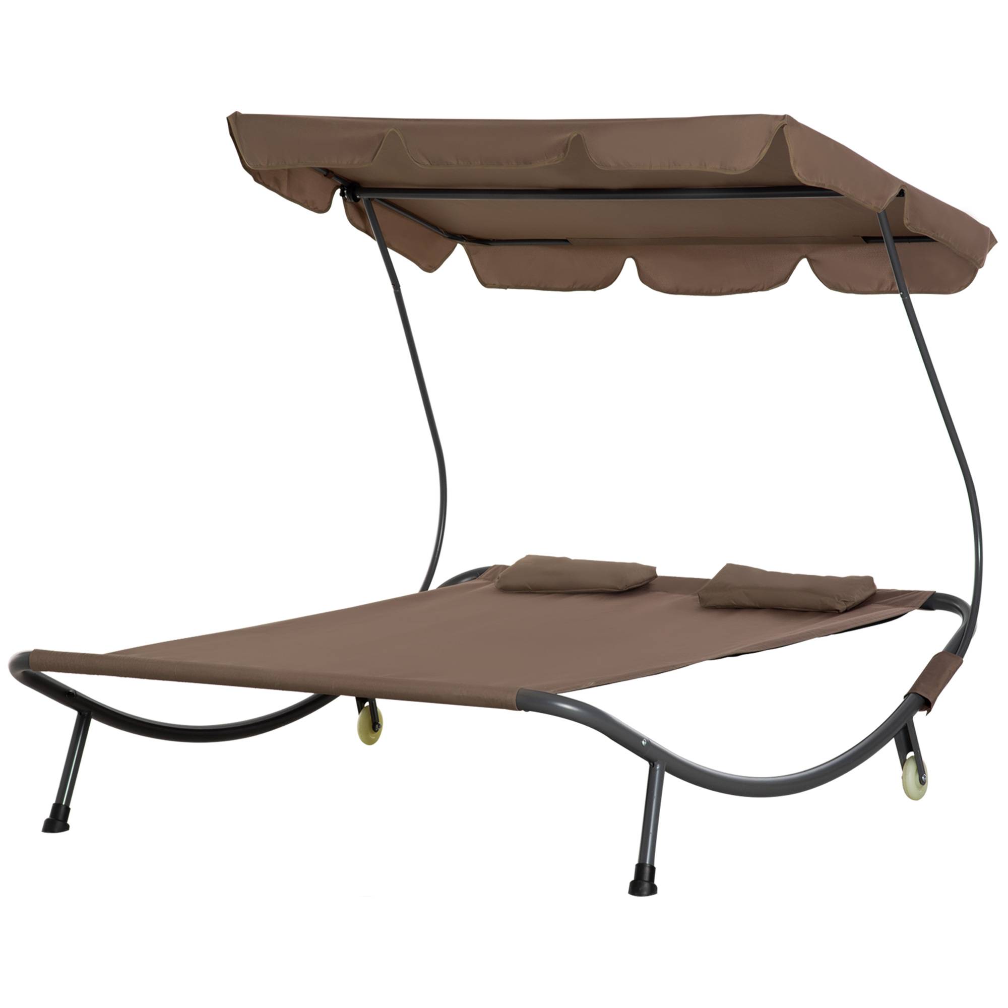 Transat double 2 places acier jardin toit pare-soleil roulettes 200x175x134cm marron - ComfortXL Outdoor Living - Image 2