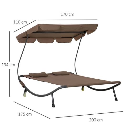 Transat double 2 places acier jardin toit pare-soleil roulettes 200x175x134cm marron - ComfortXL Outdoor Living - Image 5