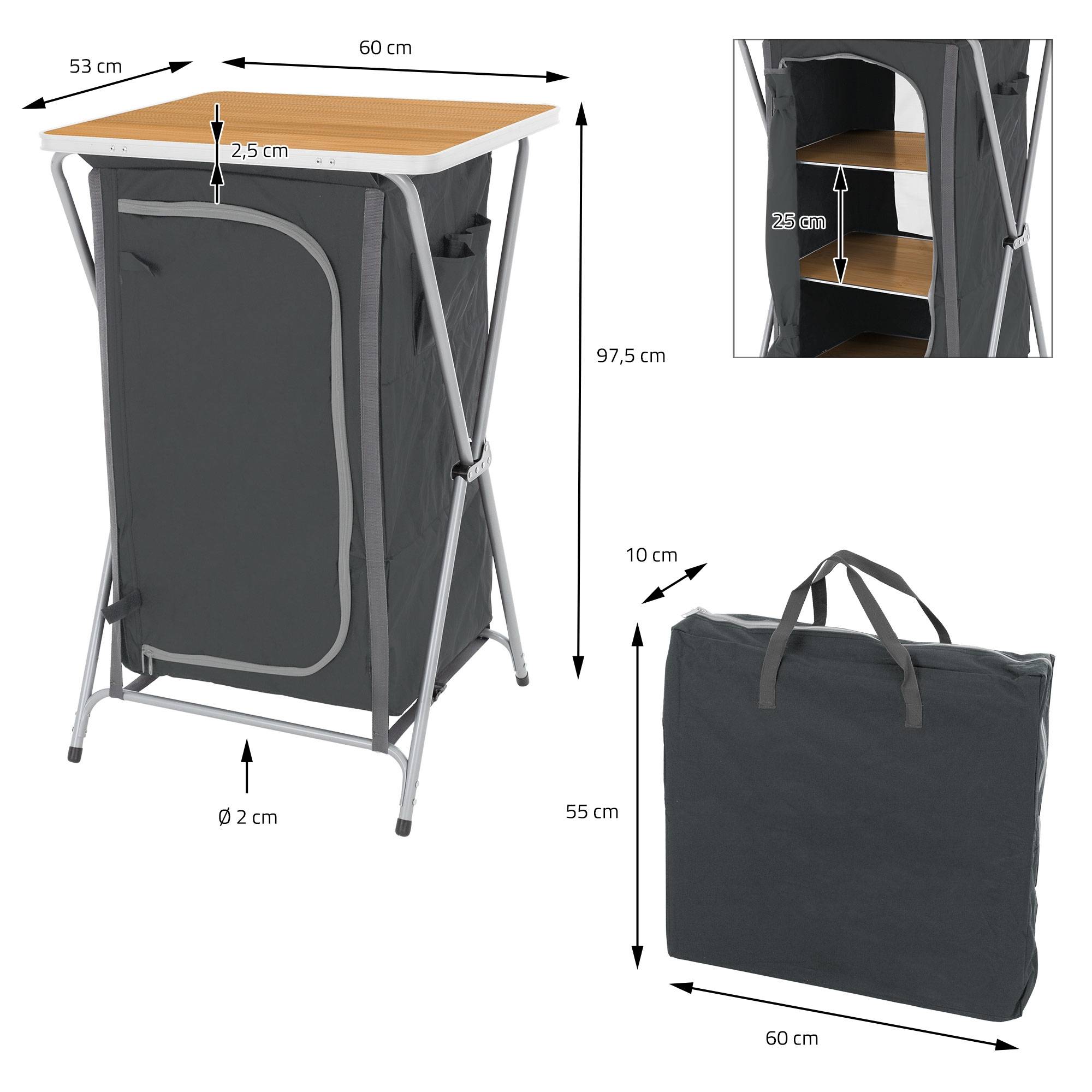 Ecd-Germany - Armoire de Camping Pliable, 60x97,5x53 cm, Structure en Aluminium, Aspect Bois, Portable, 3 Étagères - Image 7