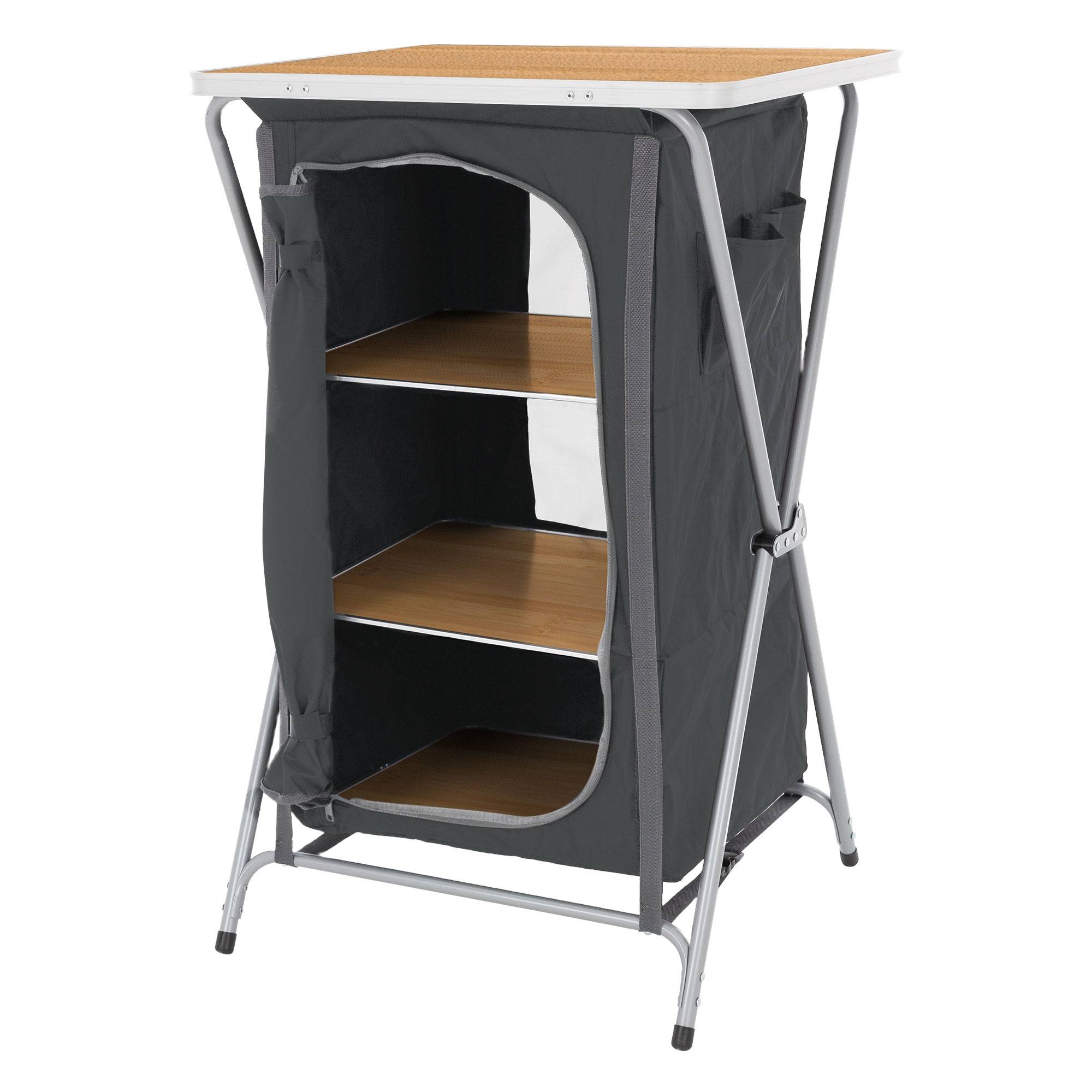 Ecd-Germany - Armoire de Camping Pliable, 60x97,5x53 cm, Structure en Aluminium, Aspect Bois, Portable, 3 Étagères - Image 1