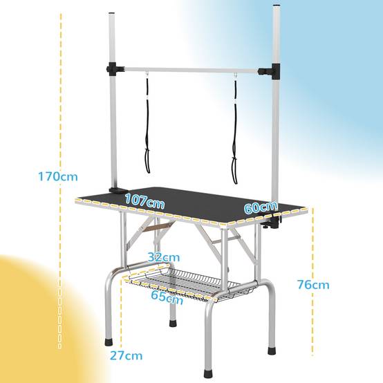 Table Toilettage Chien Pliable Réglable Surface Antidérapante Panier 107x60cm Noir - ComfortXL Pet Living - Image 3