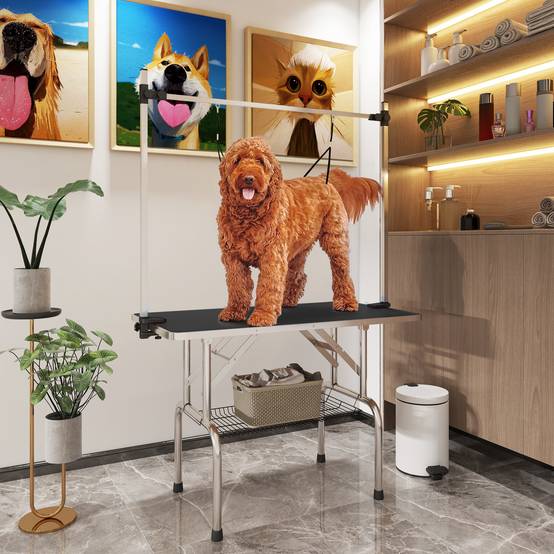 Table Toilettage Chien Pliable Réglable Surface Antidérapante Panier 107x60cm Noir - ComfortXL Pet Living - Image 1