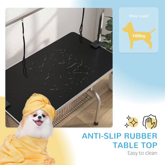 Table Toilettage Chien Pliable Réglable Surface Antidérapante Panier 107x60cm Noir - ComfortXL Pet Living - Image 5